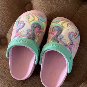 Child’s unicorn crocs
